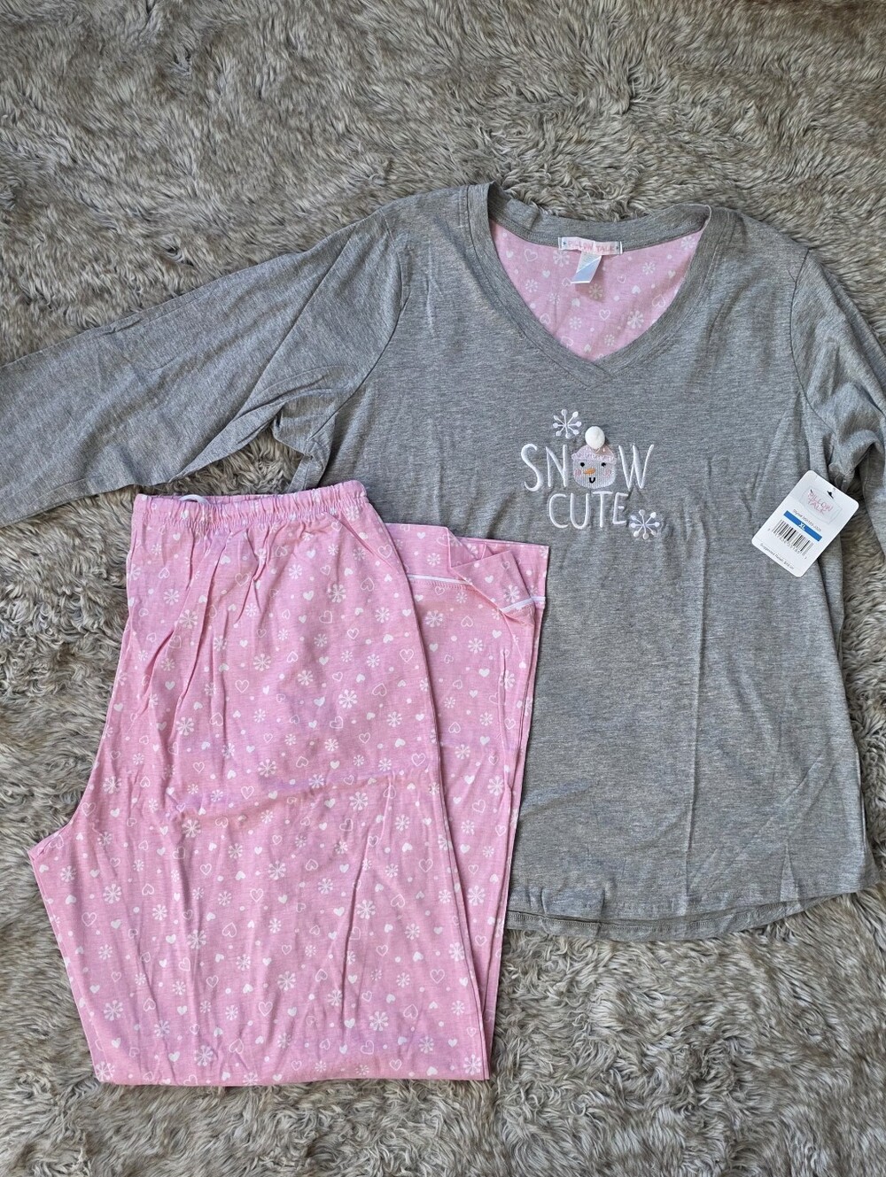 Pillow Talk Women's‎ 'Snow Cute' Gray & Pink V-Neck Pajama Set Size XL